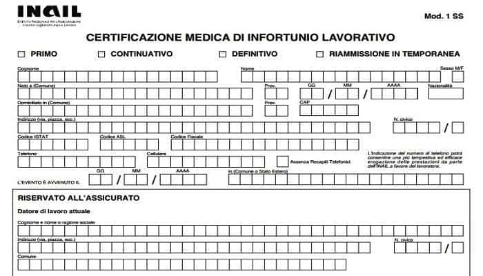 certificato medico di infortunio
